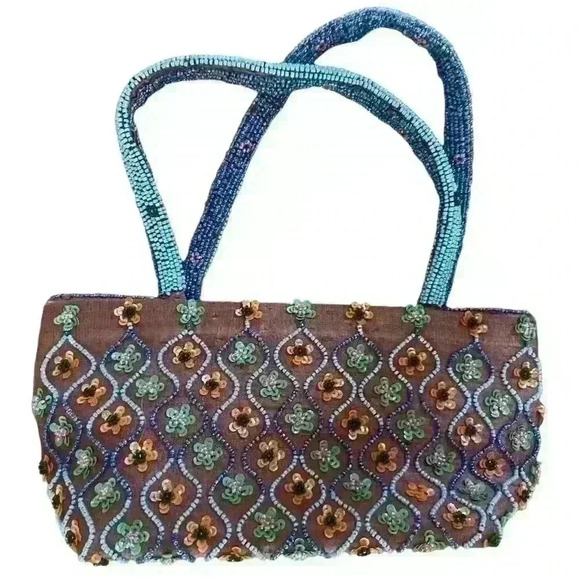 Karma Silk and and Beaded Handbag. Floral Vintage - Picture 3 of 12